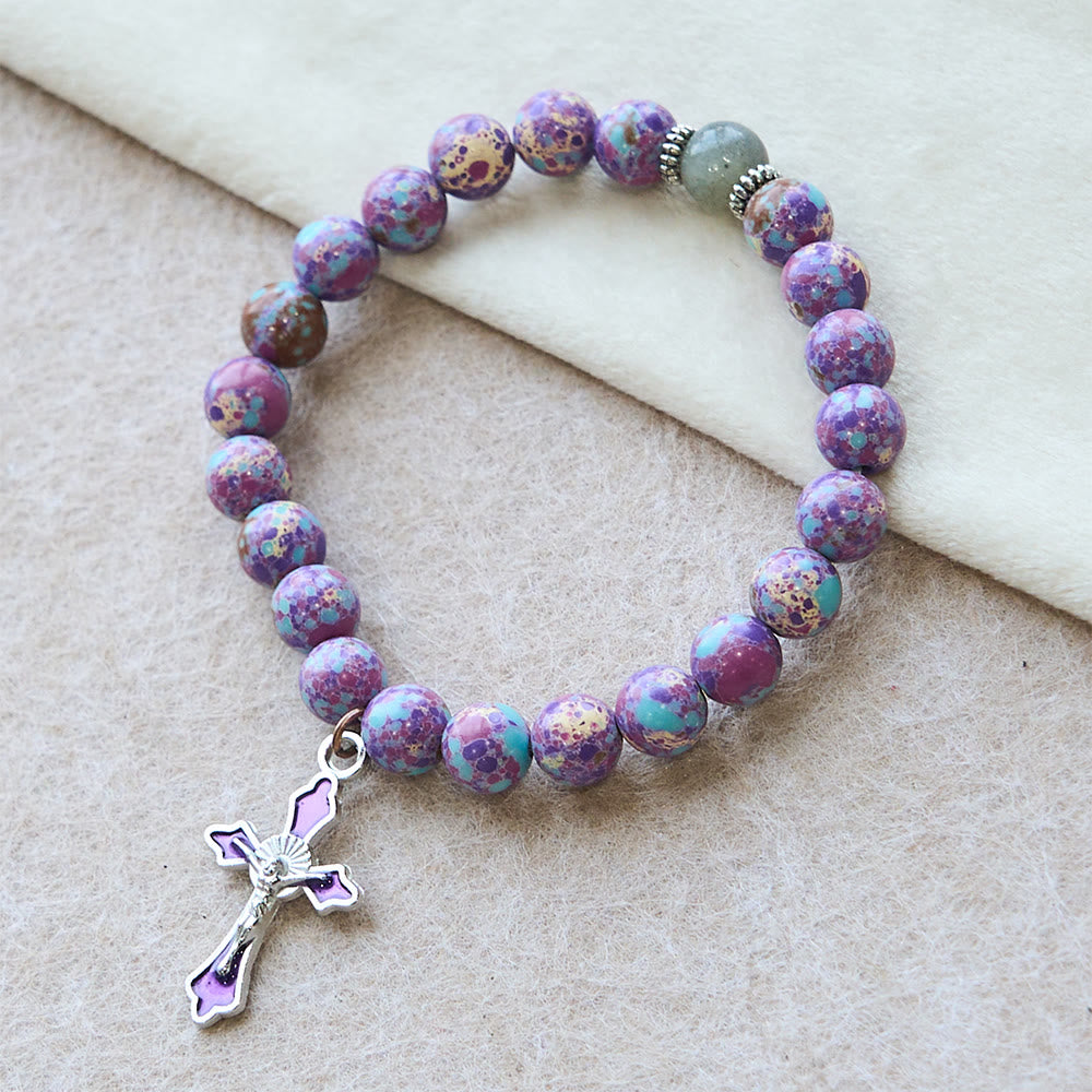 Christianartworkshop Marbled Purple Agate Bracelet: Distinctive Faith in Earthy Texture - Wrist Circumference: 7.28"/18.5cm - image 0