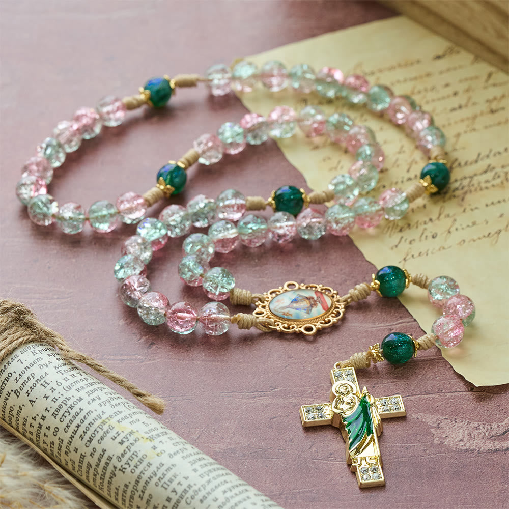 Christianartworkshop Gradient Glass Bloom Rosary with St. Jude Cross: Tender Devotion for Prayer - image 3