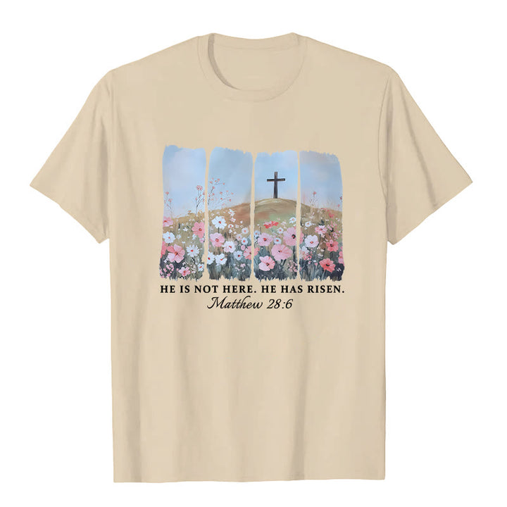 Christianartworkshop He Has Risen Faith-Inspired Floral Cross T-Shirt - Apricot - 2XL - image 6