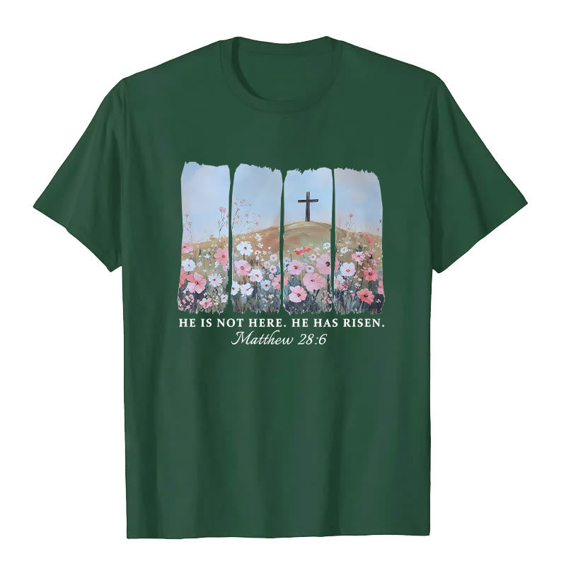Christianartworkshop He Has Risen Faith-Inspired Floral Cross T-Shirt - Dark Green - 2XL - image 7