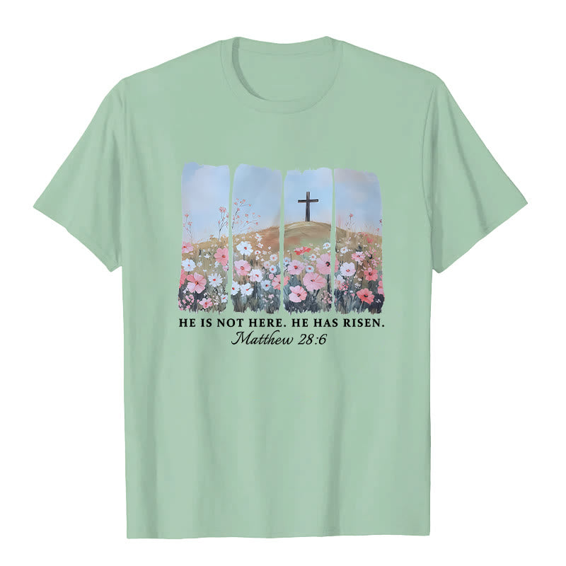 Christianartworkshop He Has Risen Faith-Inspired Floral Cross T-Shirt - Light Green - 2XL - image 10