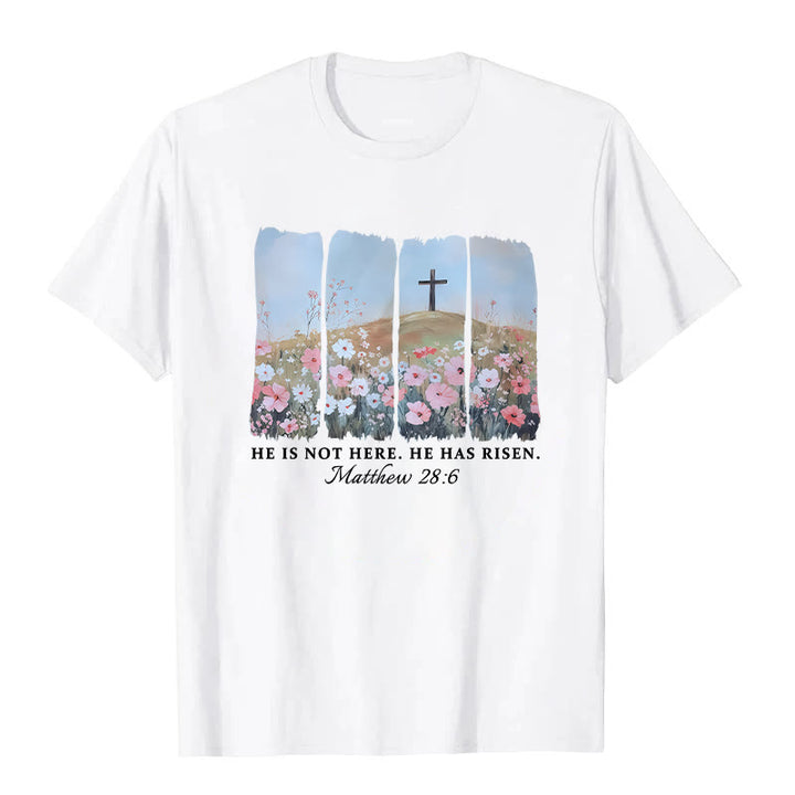Christianartworkshop He Has Risen Faith-Inspired Floral Cross T-Shirt - White - 2XL - image 0