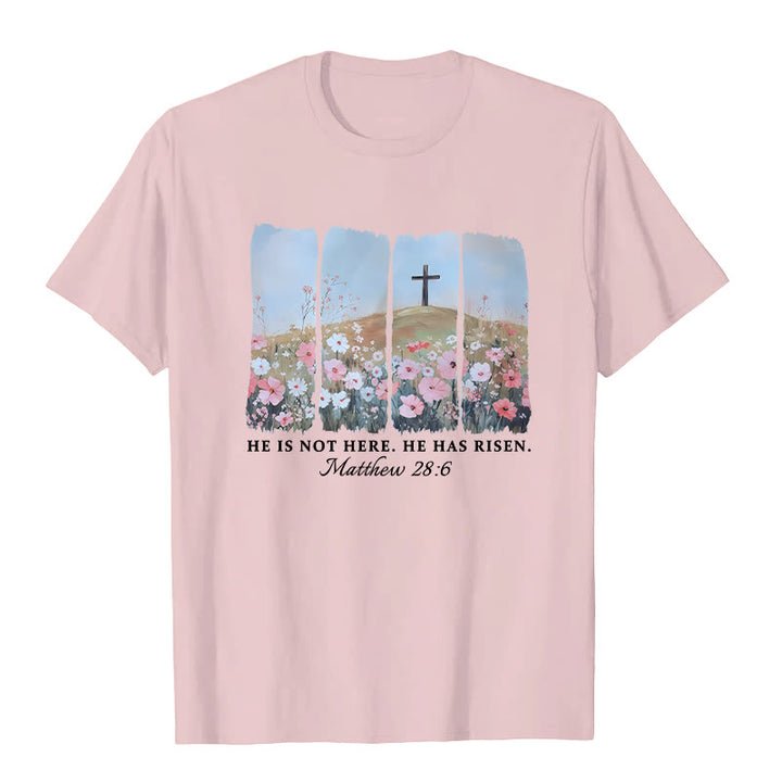 Christianartworkshop He Has Risen Faith-Inspired Floral Cross T-Shirt - Pink - 2XL - image 4