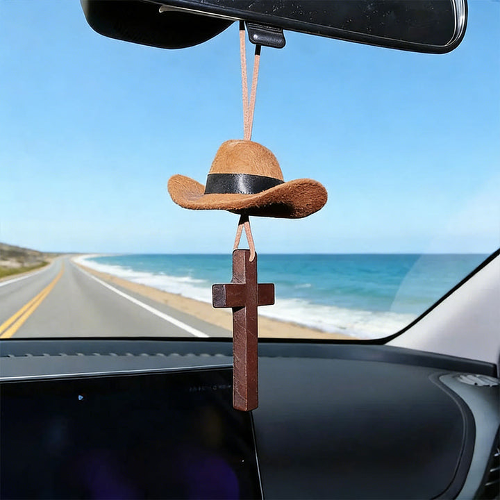 Christianartworkshop Cowboy Hat & Cross Car Pendant: Steadfast Faith for the Open Road - image 2