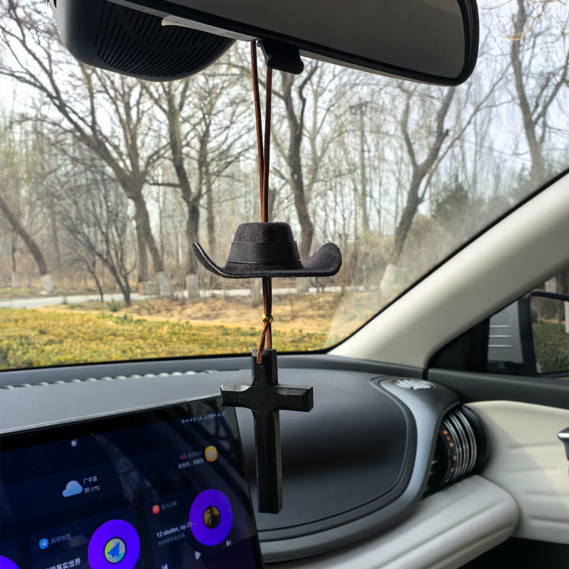 Christianartworkshop Cowboy Hat & Cross Car Pendant: Steadfast Faith for the Open Road - image 11