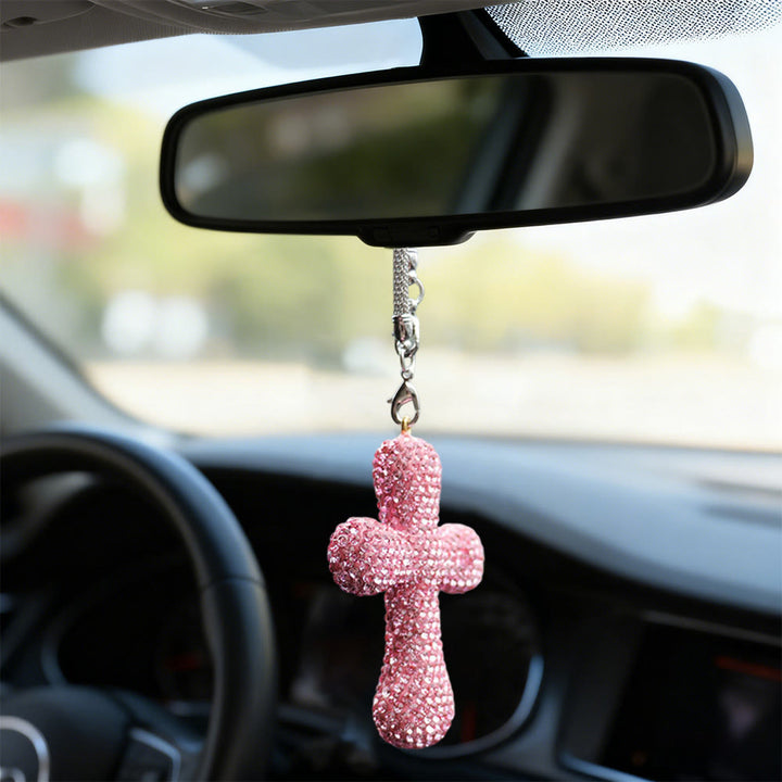 Christianartworkshop Crystal-Embellished Cross Car Pendant: Radiant Faith for Every Journey - image 5