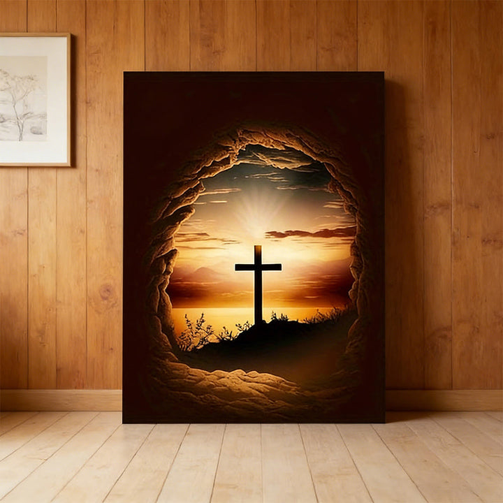 Christianartworkshop Empty Stone Frame Cross Wall Art Print: Redemptive Hope for Home Spaces - Framed Canvas Painting - 11.81''*15.75''0.71"/30*40*1.8cm - image 0