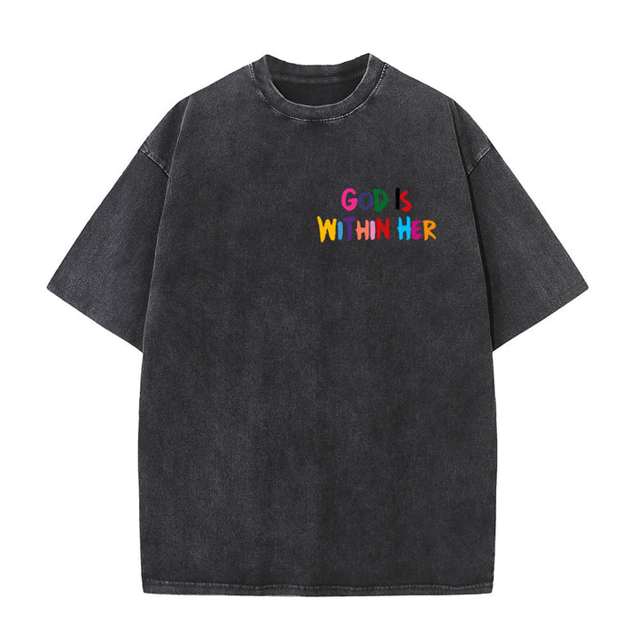 Christianartworkshop God Is Within Her She Will Not Fall Unisex Washed T-shirt - image 5