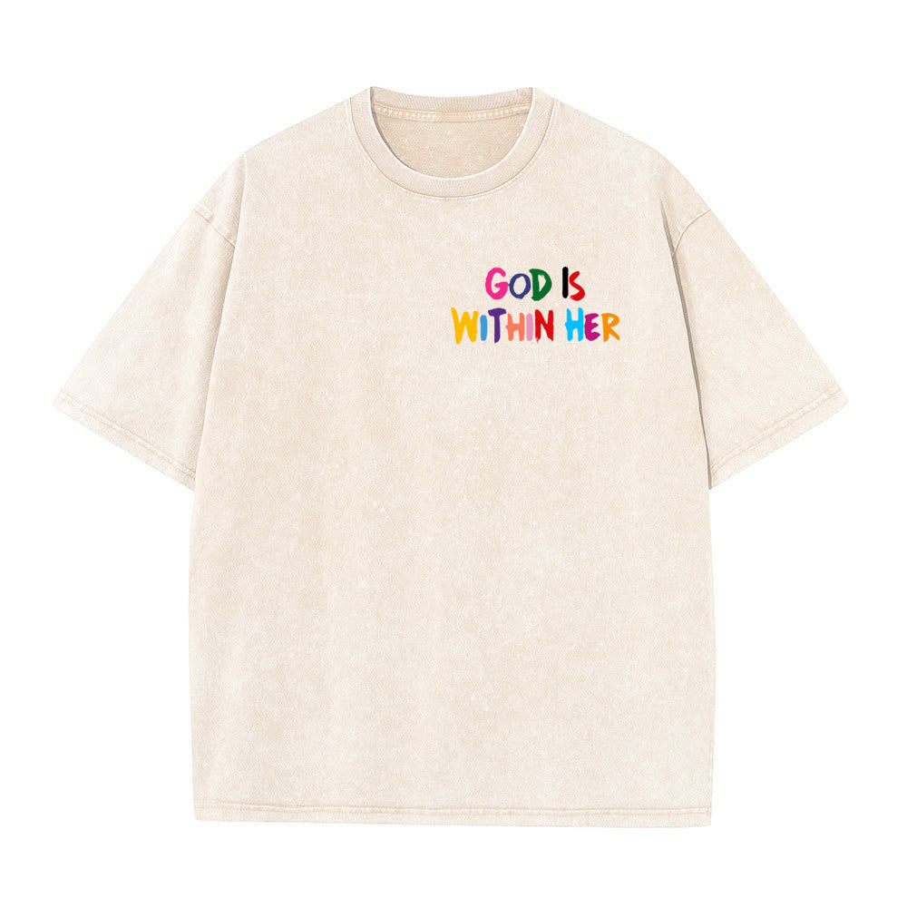 Christianartworkshop God Is Within Her She Will Not Fall Unisex Washed T-shirt - image 1