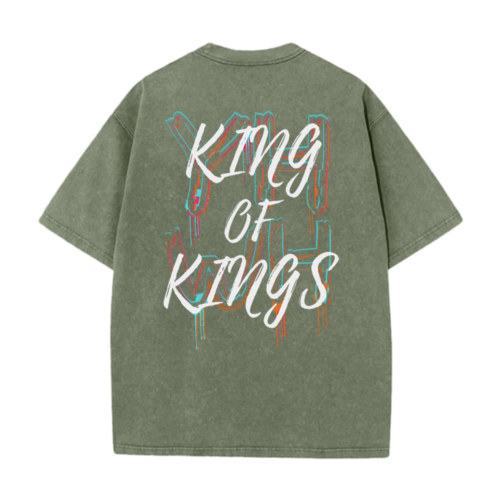 Christianartworkshop King Of Kings Unisex Washed T-shirt - Army Green - 4XL - image 13