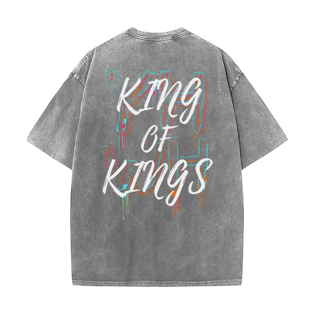 Christianartworkshop King Of Kings Unisex Washed T-shirt - Gray - 4XL - image 15