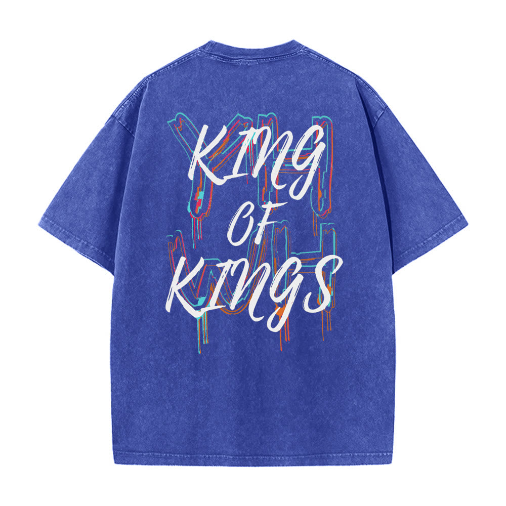 Christianartworkshop King Of Kings Unisex Washed T-shirt - Blue - 4XL - image 5