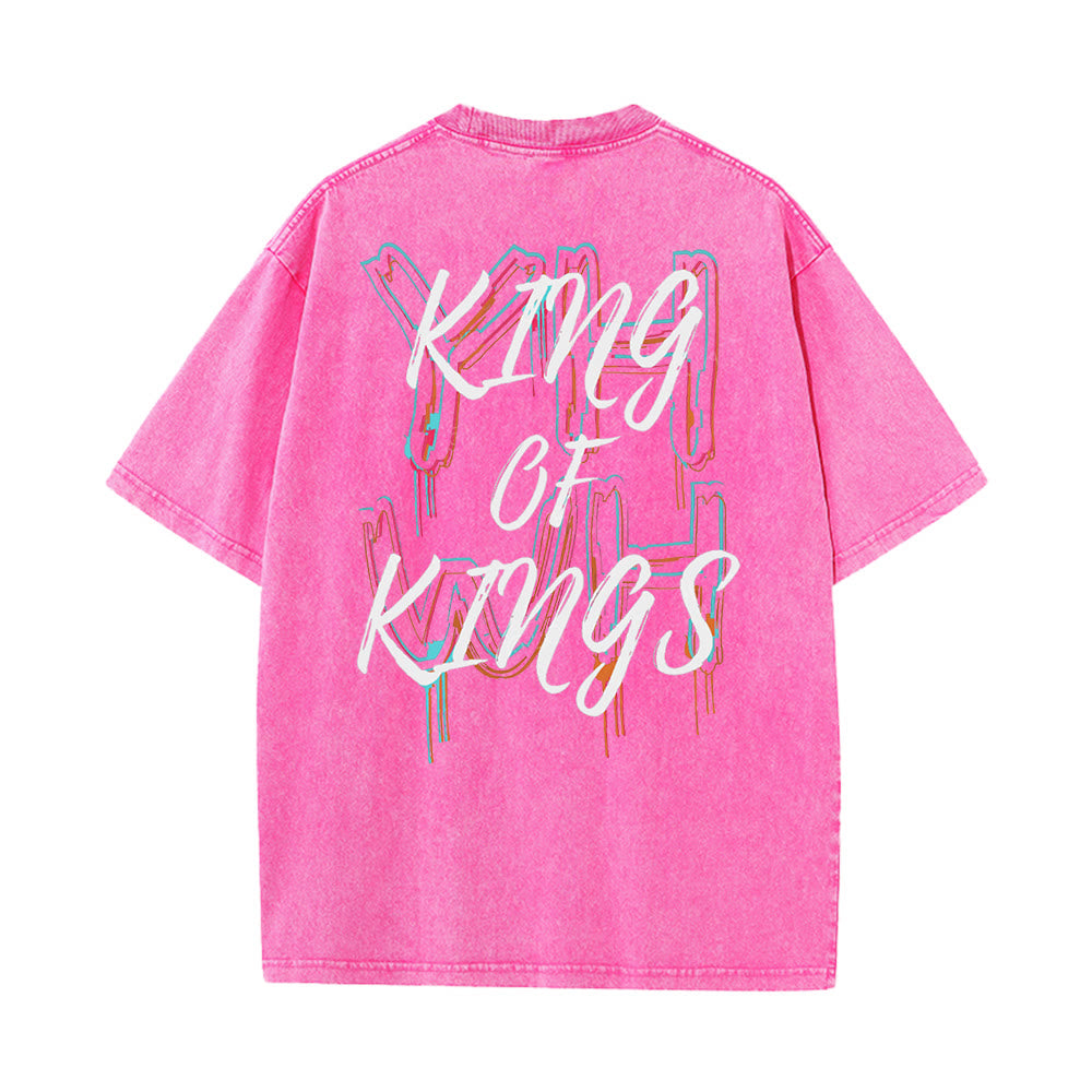 Christianartworkshop King Of Kings Unisex Washed T-shirt - Pink - 4XL - image 7
