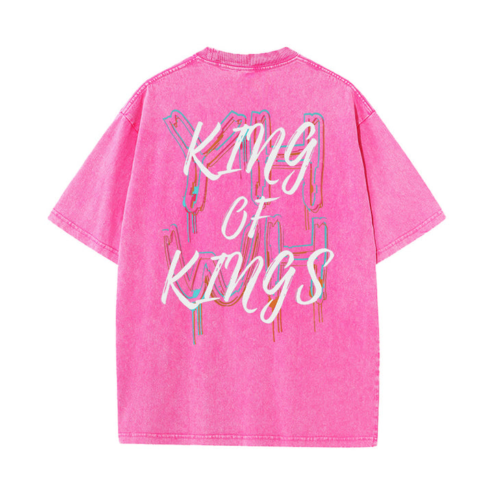 Christianartworkshop King Of Kings Unisex Washed T-shirt - Pink - 4XL - image 7