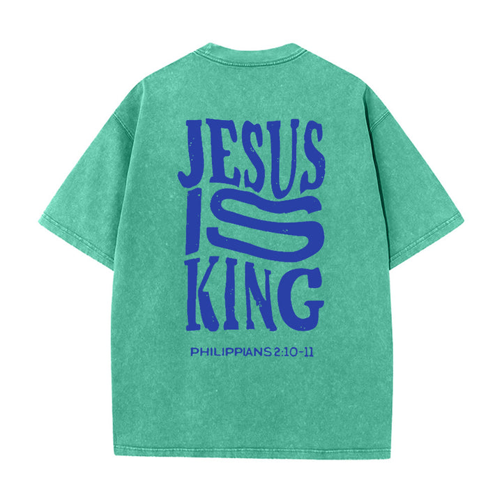 Christianartworkshop Jesus Is King Graphic Unisex Washed T-Shirt - Green - 5XL - image 12