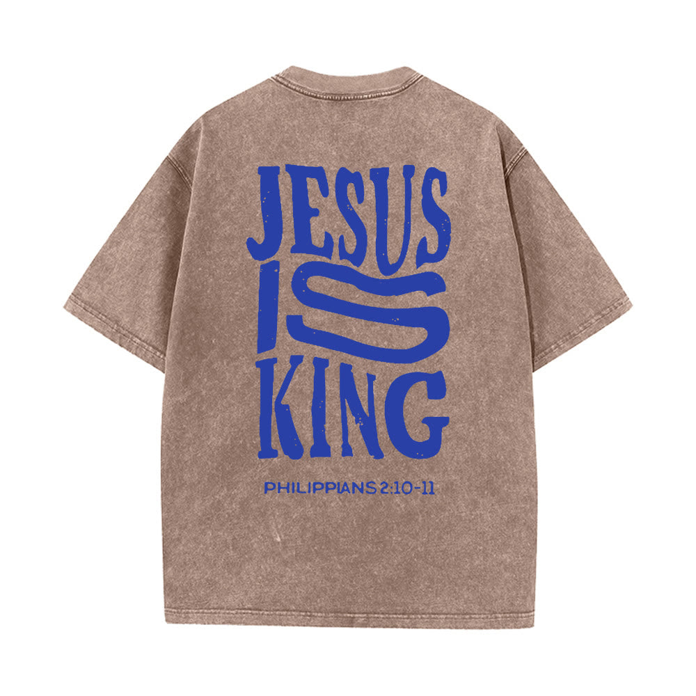 Christianartworkshop Jesus Is King Graphic Unisex Washed T-Shirt - Brown - 5XL - image 6