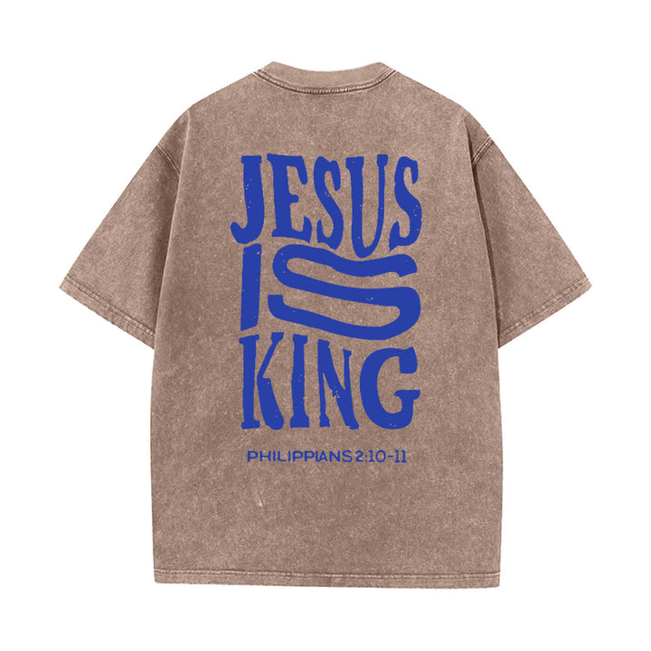 Christianartworkshop Jesus Is King Graphic Unisex Washed T-Shirt - Brown - 5XL - image 6