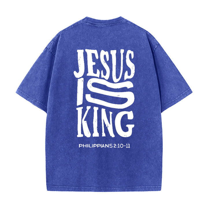 Christianartworkshop Jesus Is King Graphic Unisex Washed T-Shirt - Blue - 5XL - image 8