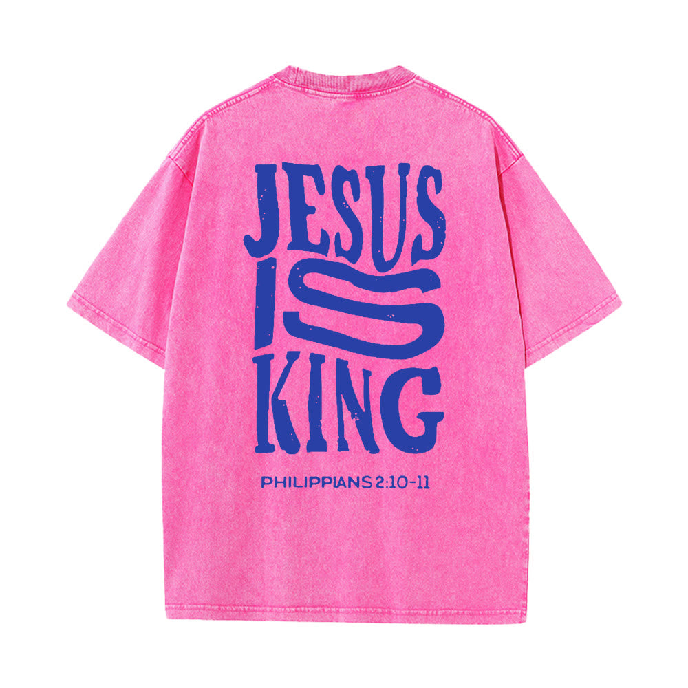 Christianartworkshop Jesus Is King Graphic Unisex Washed T-Shirt - Pink - 5XL - image 10
