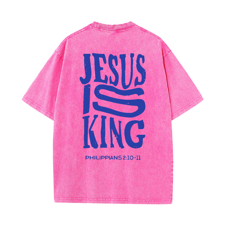 Christianartworkshop Jesus Is King Graphic Unisex Washed T-Shirt - Pink - 5XL - image 10