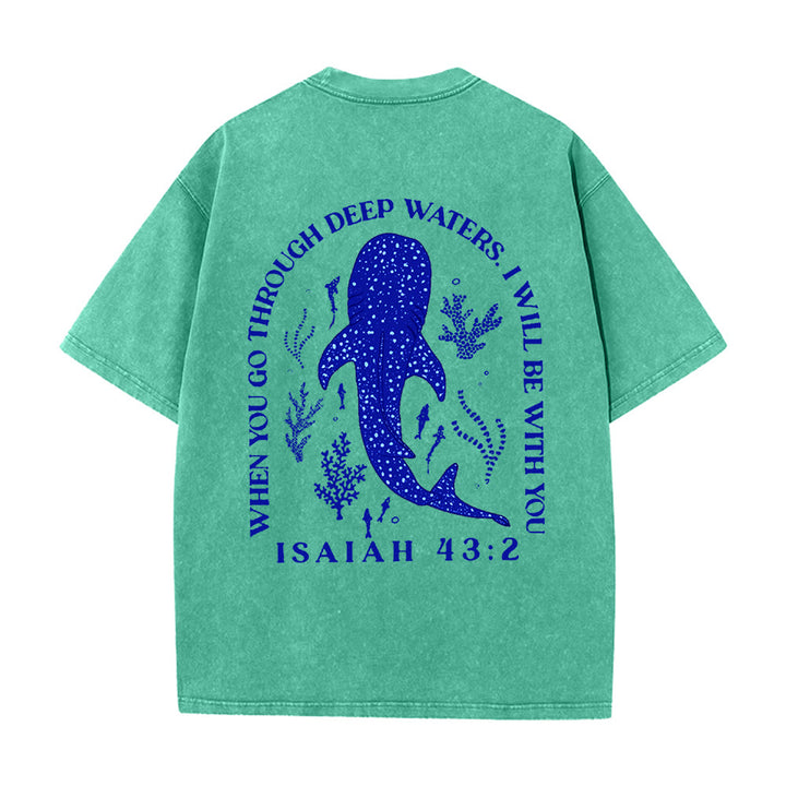 Christianartworkshop I Will Be With You Double Sided Unisex Washed T-shirt - Green - 5XL - image 8