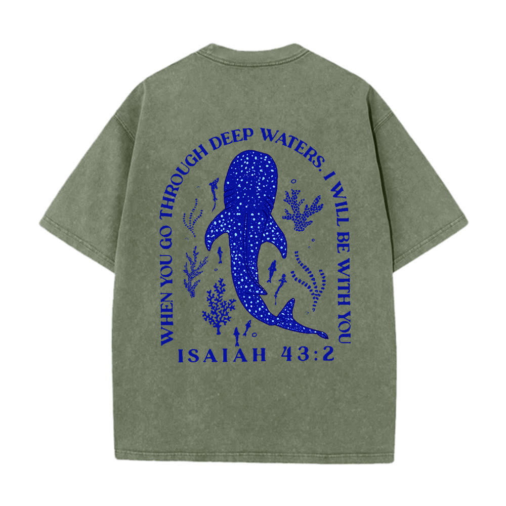 Christianartworkshop I Will Be With You Double Sided Unisex Washed T-shirt - Army Green - 5XL - image 10