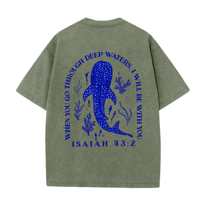 Christianartworkshop I Will Be With You Double Sided Unisex Washed T-shirt - Army Green - 5XL - image 10