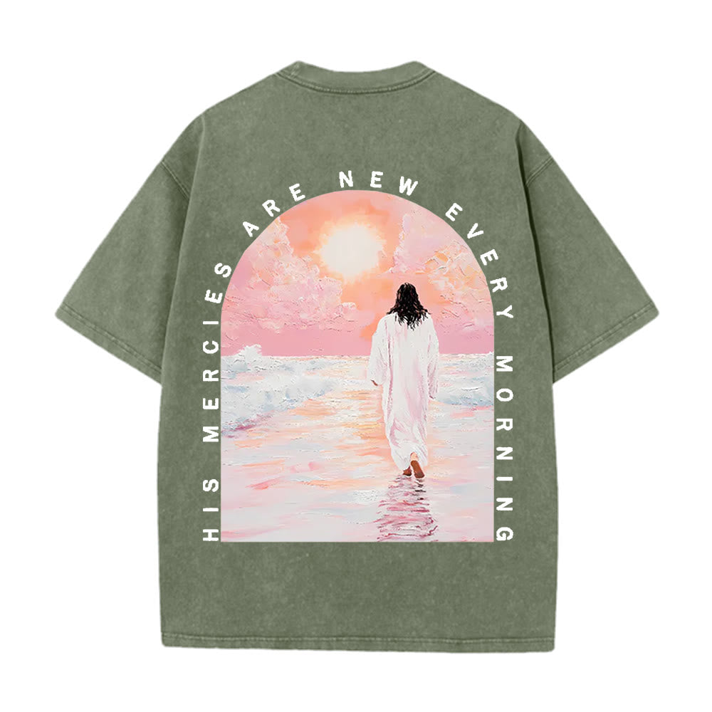 Christianartworkshop His Mercies Are New Double Sided Unisex Washed Christian T-Shirt - Army Green - 5XL - image 10