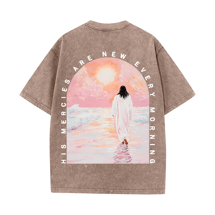 Christianartworkshop His Mercies Are New Double Sided Unisex Washed Christian T-Shirt - Coffee - 5XL - image 8