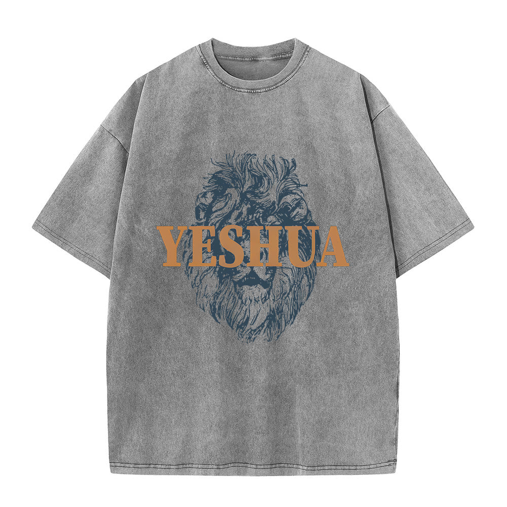 Christianartworkshop "YESHUA" Lion Head Washed T-Shirt - Grey - 5XL - image 5