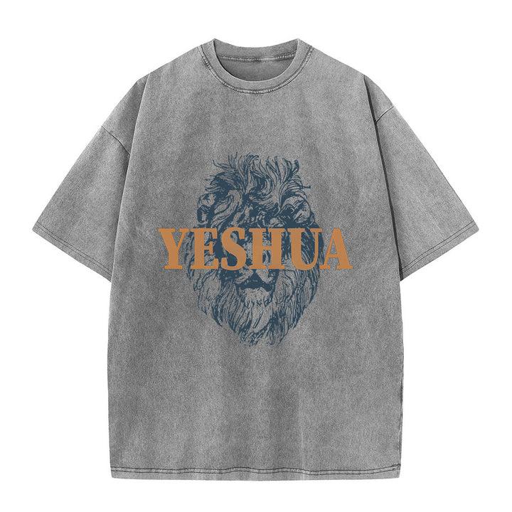 Christianartworkshop "YESHUA" Lion Head Washed T-Shirt - Grey - 5XL - image 5