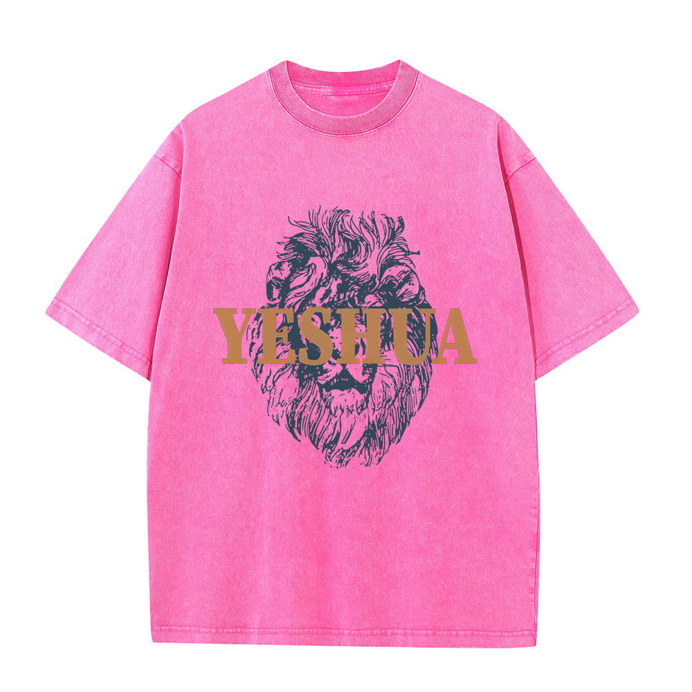Christianartworkshop "YESHUA" Lion Head Washed T-Shirt - Rose - 5XL - image 3