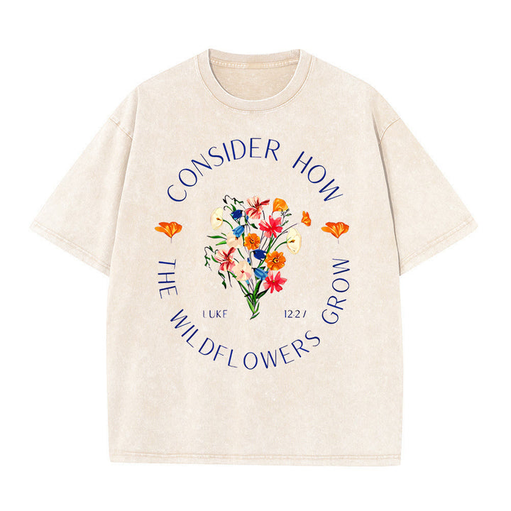 Christianartworkshop "Consider How The Wildflowers Grow" Unisex Washed T-Shirt - Apricot - 5XL - image 8