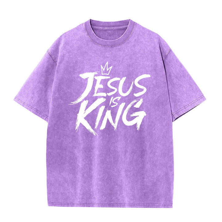 Christianartworkshop Jesus Is King Unisex Washed T-Shirt - Purple - 5XL - image 6