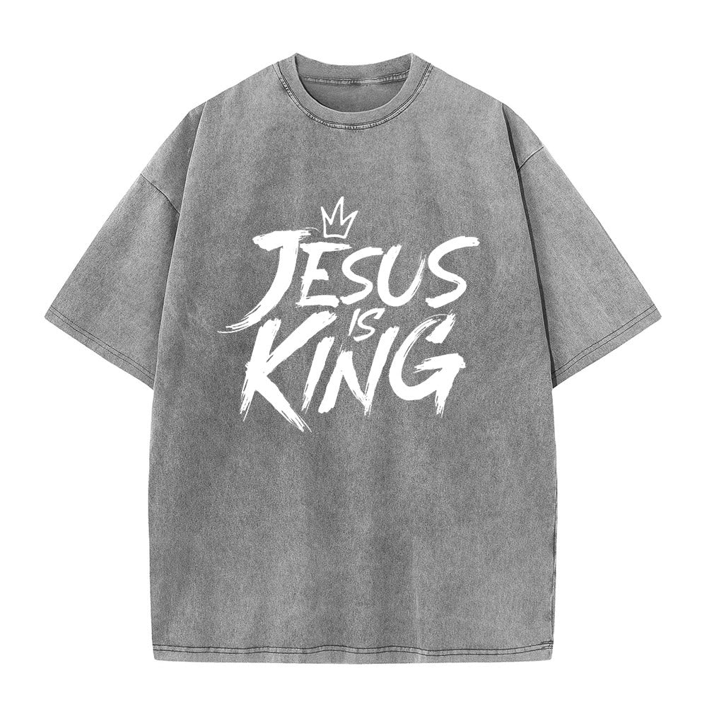 Christianartworkshop Jesus Is King Unisex Washed T-Shirt - Grey - 5XL - image 9
