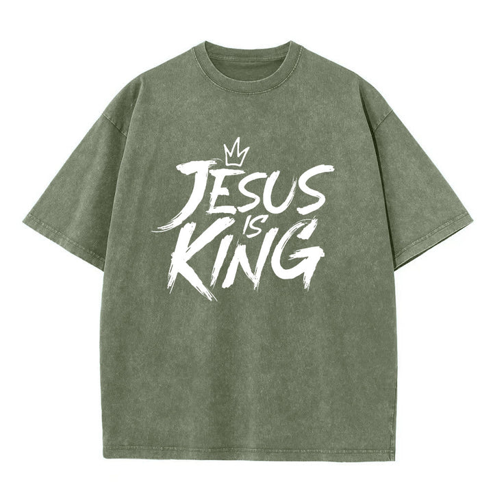Christianartworkshop Jesus Is King Unisex Washed T-Shirt - Army Green - 5XL - image 6