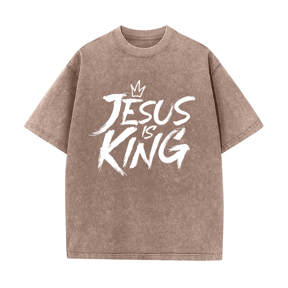 Christianartworkshop Jesus Is King Unisex Washed T-Shirt - Coffee - 5XL - image 10