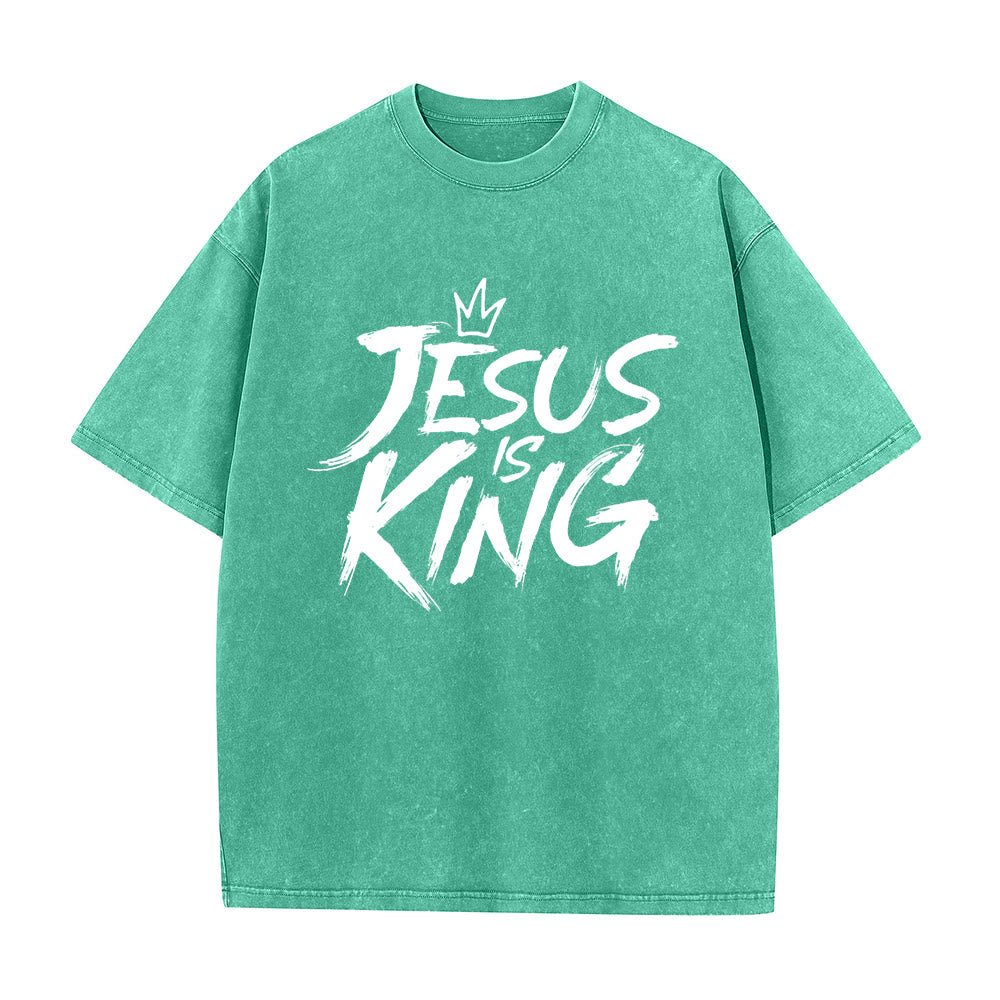 Christianartworkshop Jesus Is King Unisex Washed T-Shirt - Green - 5XL - image 8