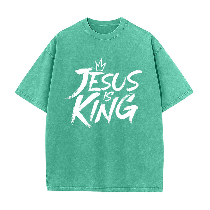 Christianartworkshop Jesus Is King Unisex Washed T-Shirt - Green - 5XL - image 8