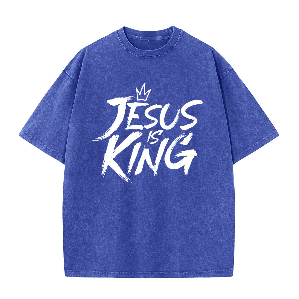 Christianartworkshop Jesus Is King Unisex Washed T-Shirt - Blue - 5XL - image 9