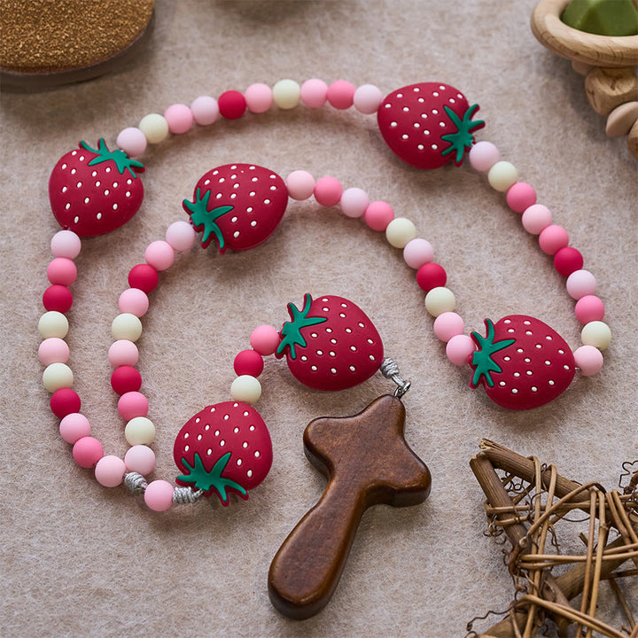 Christianartworkshop Strawberry Sweet Kids Rosary: Soft Berries & Pink White Beads for Young Believers - image 4