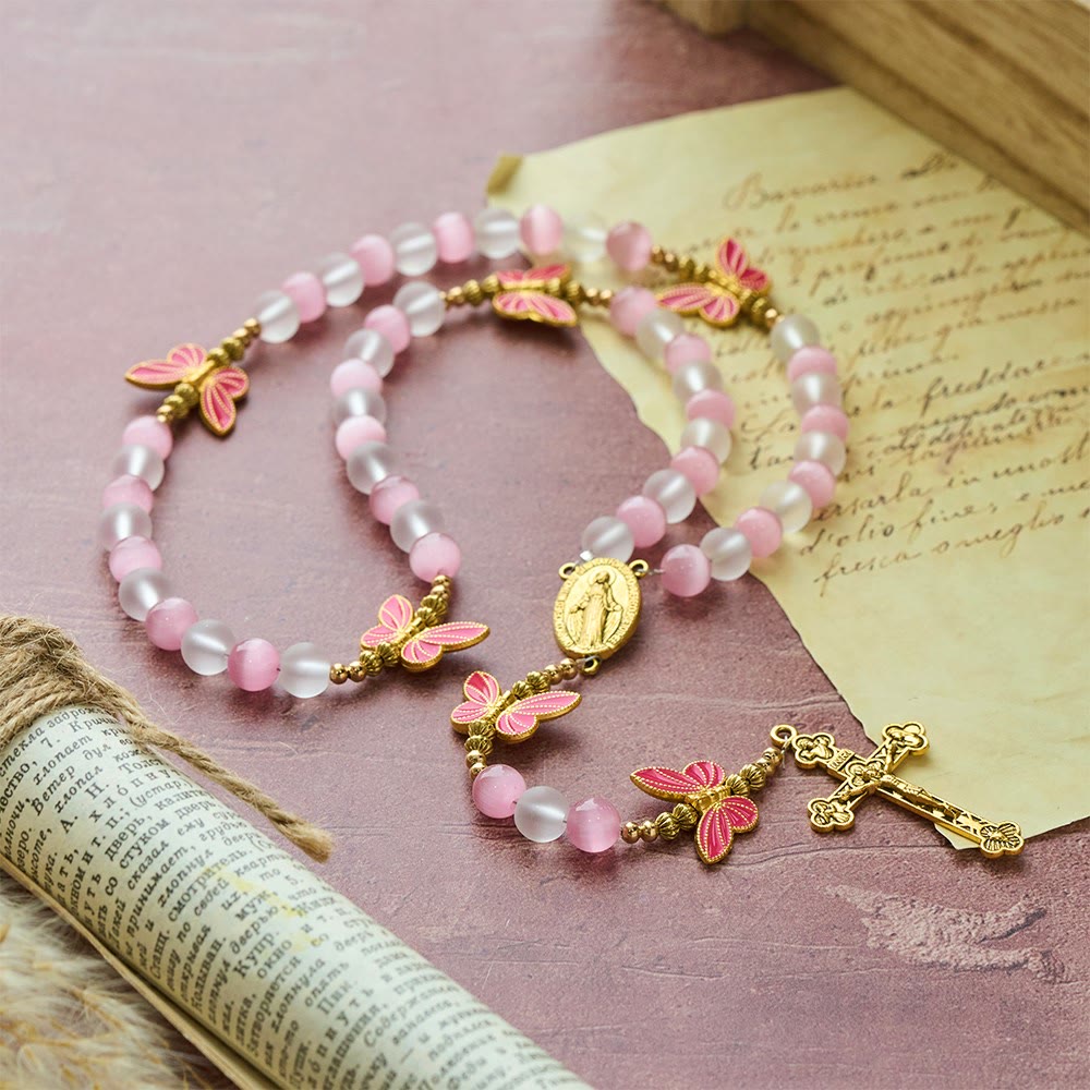 Christianartworkshop Purple Cat's Eye & Matte Glass Butterfly Blessed Rosary: Embody Sacred Love and Grace - image 14
