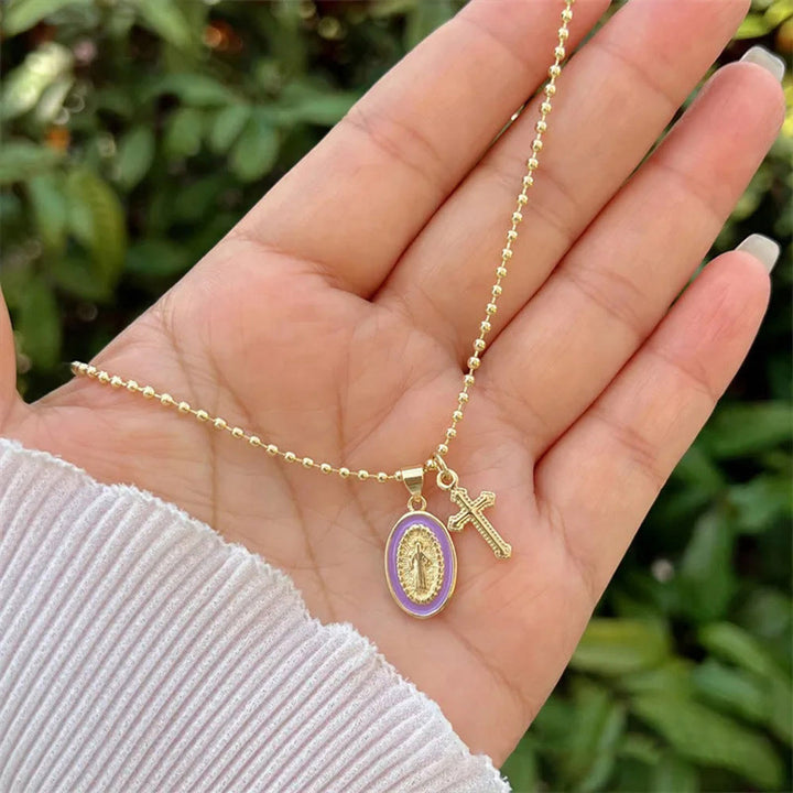 Christianartworkshop Dual-Faith Our Lady & Cross Necklace: Steady Companion for Daily Belief - Purple - image 7