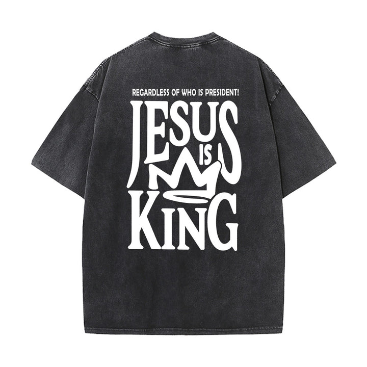 Christianartworkshop Jesus is King Statement Unisex Washed T-Shirt - Black - 5XL - image 7