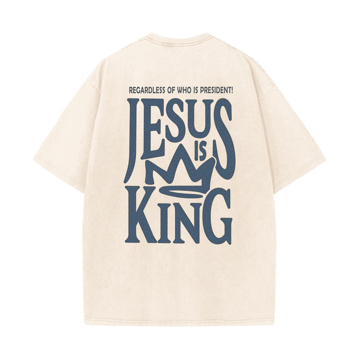 Christianartworkshop Jesus is King Statement Unisex Washed T-Shirt - Apricot - 5XL - image 3