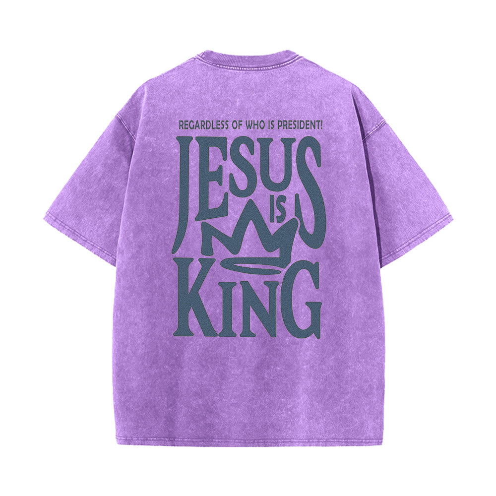 Christianartworkshop Jesus is King Statement Unisex Washed T-Shirt - Purple - 5XL - image 9