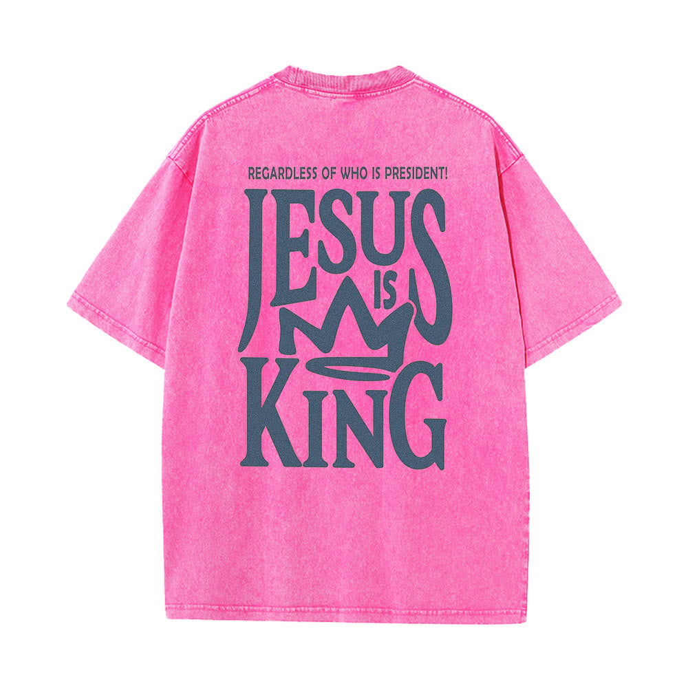 Christianartworkshop Jesus is King Statement Unisex Washed T-Shirt - Pink - 5XL - image 5
