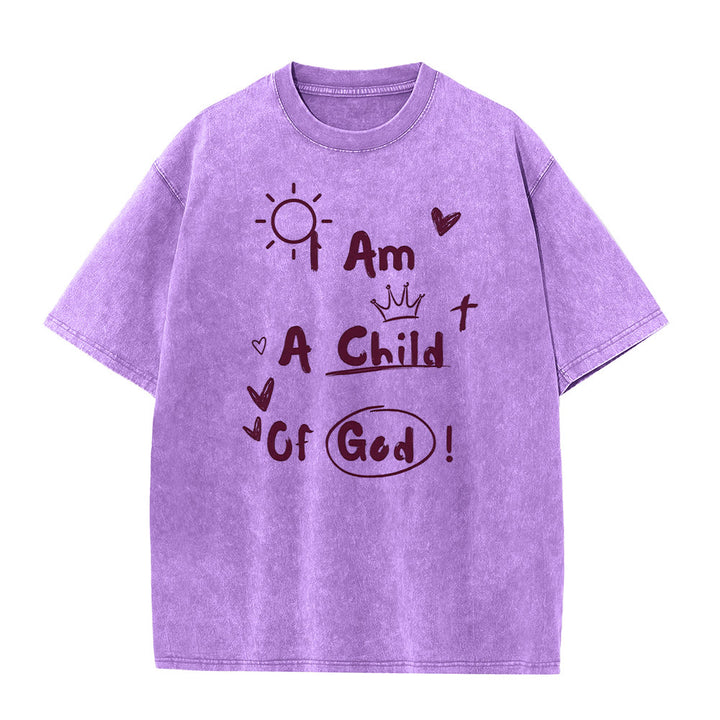 Christianartworkshop Vibrant Doodle Style I am a child of God Washed T-Shirt - Purple - 5XL - image 5