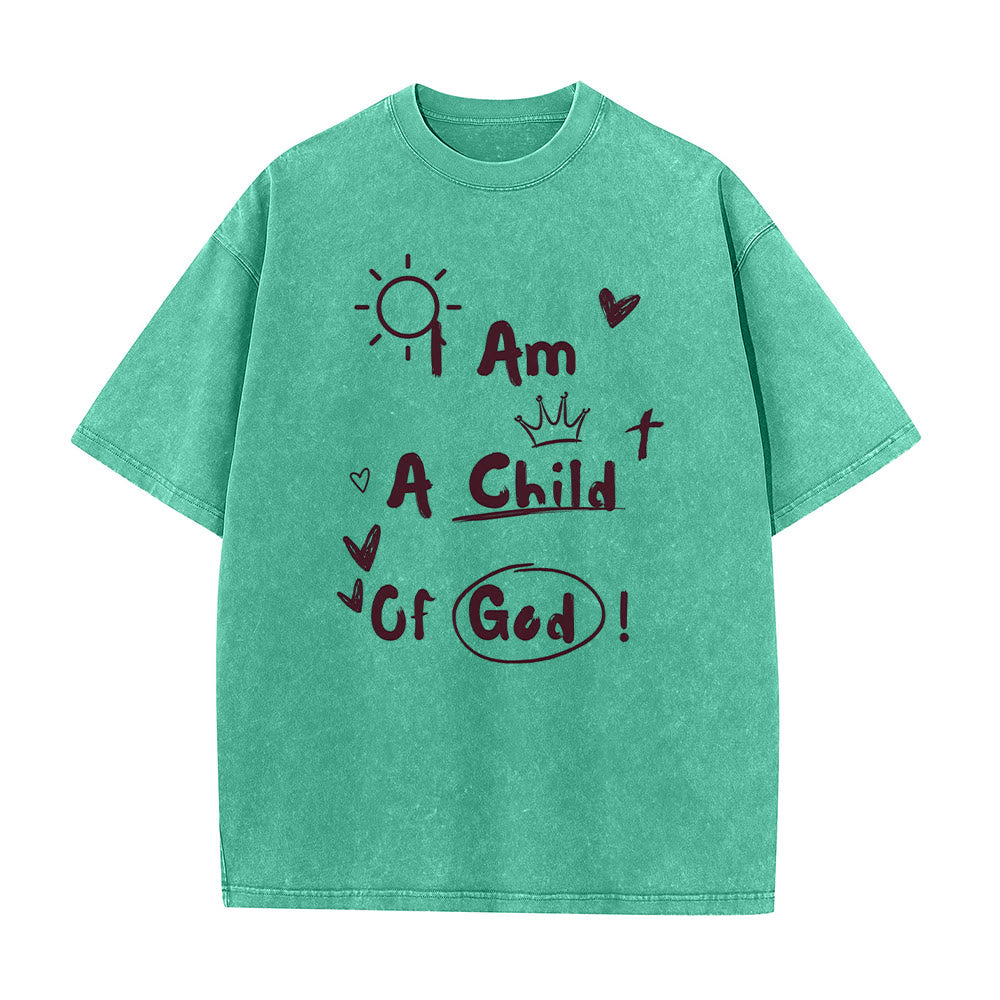 Christianartworkshop Vibrant Doodle Style I am a child of God Washed T-Shirt - Green - 5XL - image 7