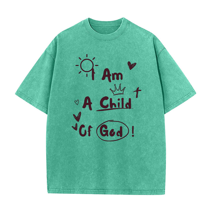 Christianartworkshop Vibrant Doodle Style I am a child of God Washed T-Shirt - Green - 5XL - image 7